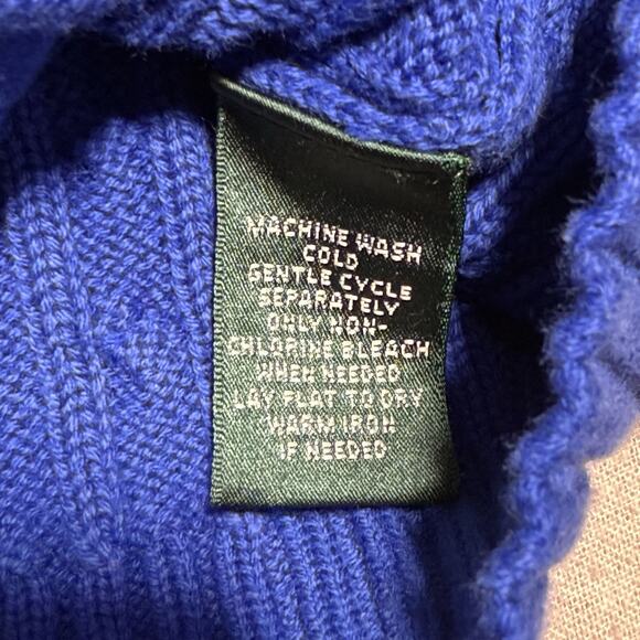 Lauren Ralph Lauren Cable Knit Full Zip Sweater Womens L Blue Cotton Pockets - Picture 5 of 8